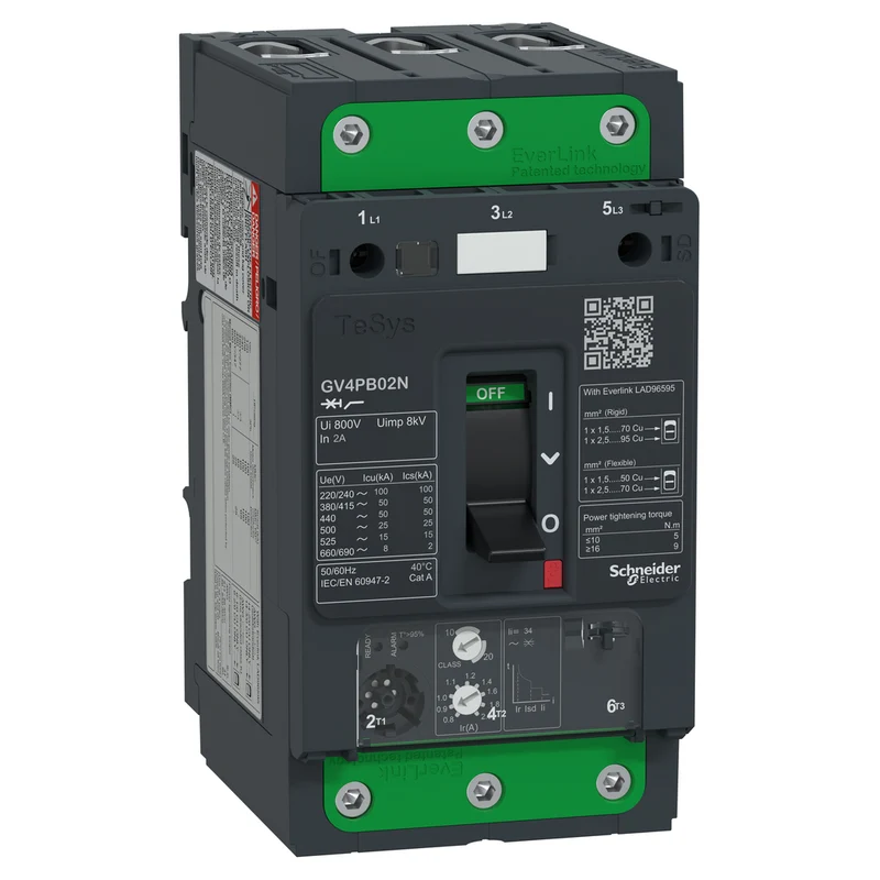 Motor Circuit Breaker, TeSys Deca, 3P, 2A, Icu 50kA, Thermal Magnetic, Multifunction, UL489