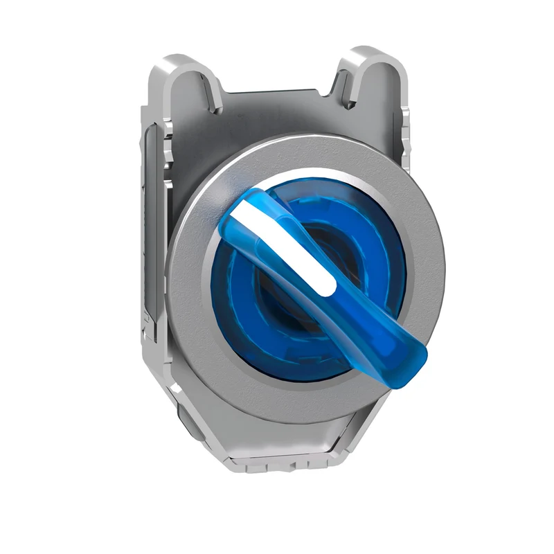 Head For Illuminated Selector Switch, Harmony XB4, Metal, Blue Handle, 30mm, Universal LED, 2 Positions, Stay Put