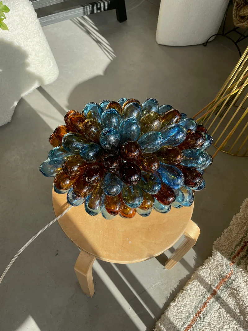 Lampe grappe en verre recyclé soufflé à la bouche - plusieurs coloris