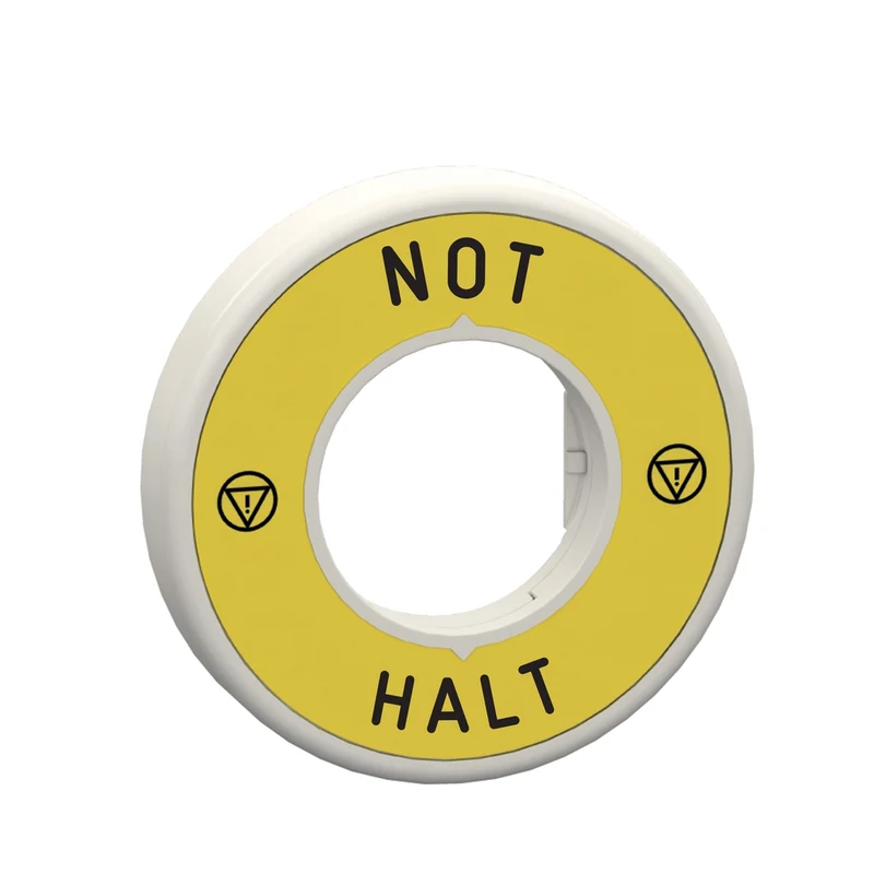 Illuminated Marked Legend Ring, Harmony XB5, 60mm, Plastic, Yellow, Red Fixed Integral LED, Marked NOT HALT, 24V AC DC