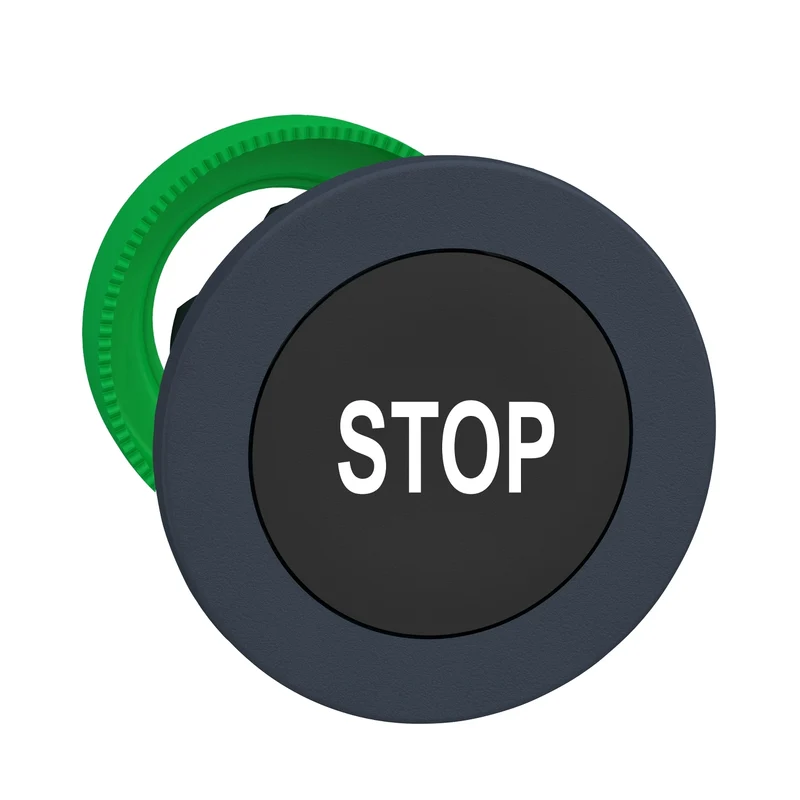 Head For Non Illuminated Push Button, Harmony XB5, Flush Mounted, Black Flush Caps, Marked STOP
