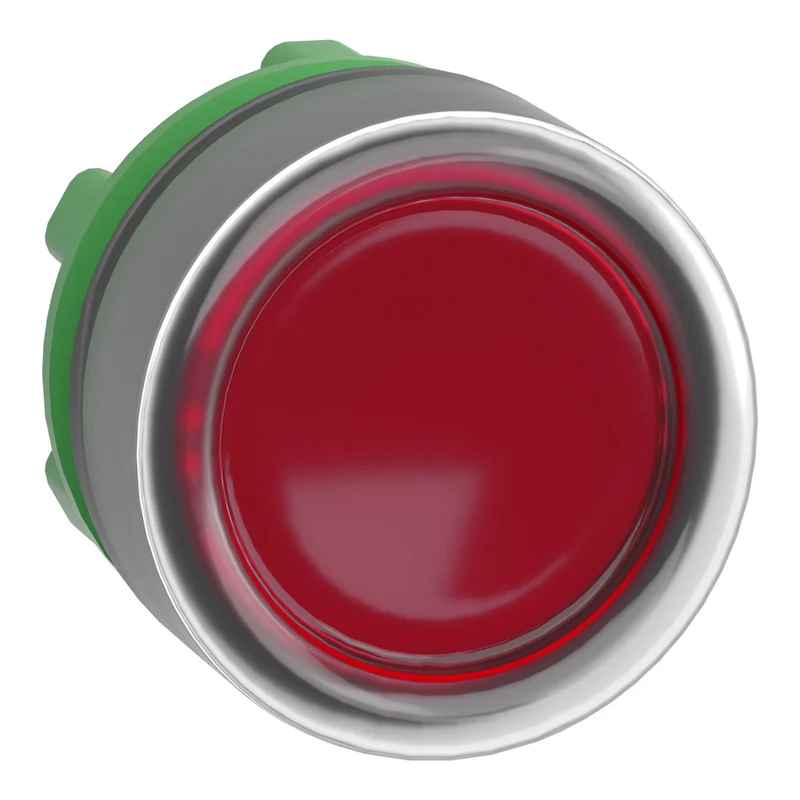 Head For Illuminated Push Button, Harmony XB5, Red Flush, 22mm, Universal LED, Spring Return, Clear Boot, Unmarked