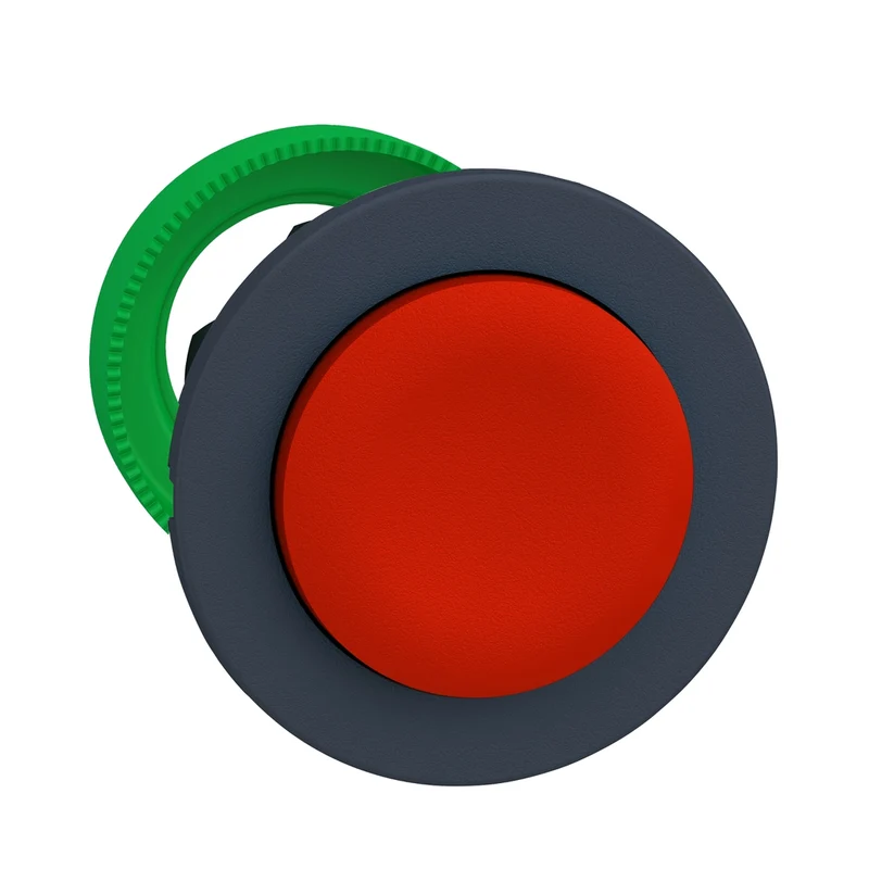 Harmony XB5, Flush Mounted Push Button Head, Plastic, Projecting, Red, 30mm, Spring Return, Unmarked, Dark Grey Bezel