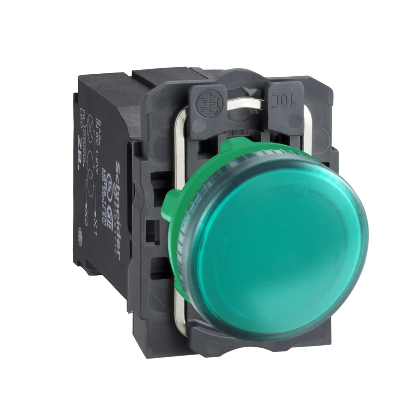 Pilot Light, Harmony XB5, Green Incandescent, Plastic, 22mm, Plain Lens, BA9s Bulb, 220...240V