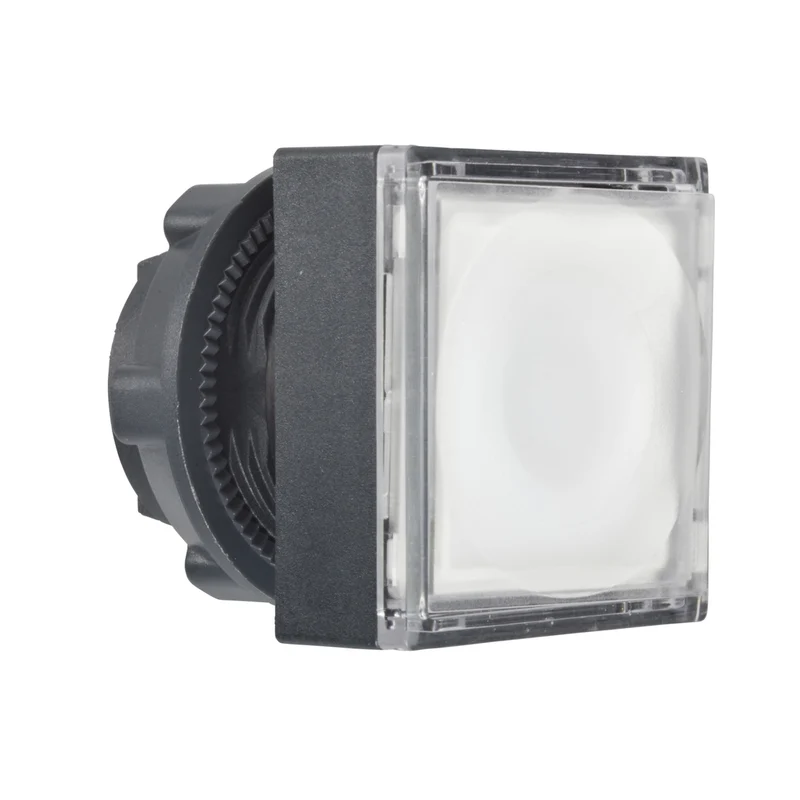 Head For Illuminated Push Button, Harmony XB5, Square White Flush, 22mm, Universal LED, Push To Release, Unmarked