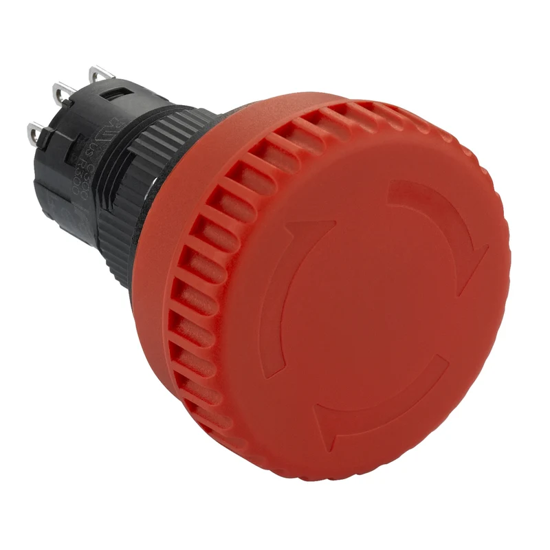 Complete Illuminated Mushroom Head Push Button, Harmony XB6E, 16mm, Red Pushbutton, 32mm, Trigger Turn Pull To Release, 2NC