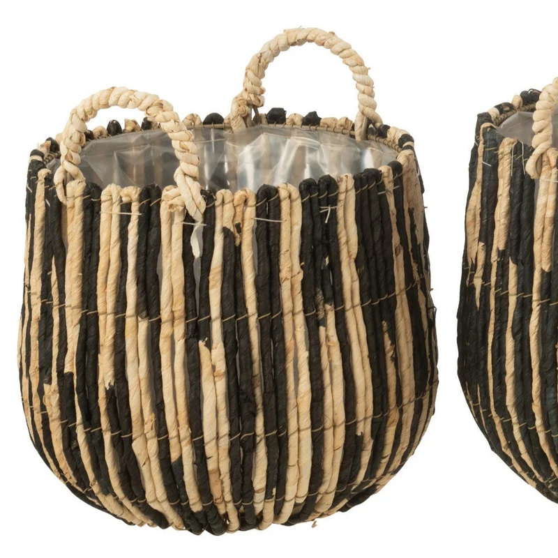 Panier ou cache-pot en roseau naturel et noir - 3 tailles