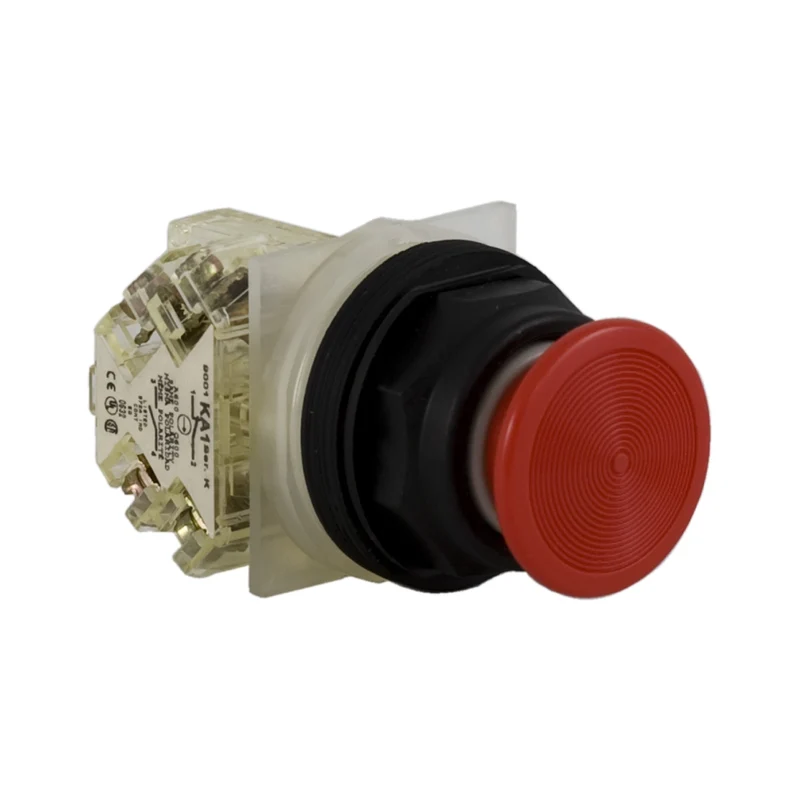 Push-Button, Harmony 9001SK, Plastic, Snap-In Plastic Mushroom 35mm, Red, 30mm, Spring Return, 1 C/O