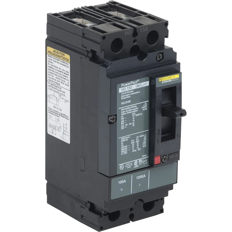 Circuit Breaker, PowerPacT H, 100A, 2 Pole, 600VAC, 14kA, Lugs, Thermal Magnetic, 100%