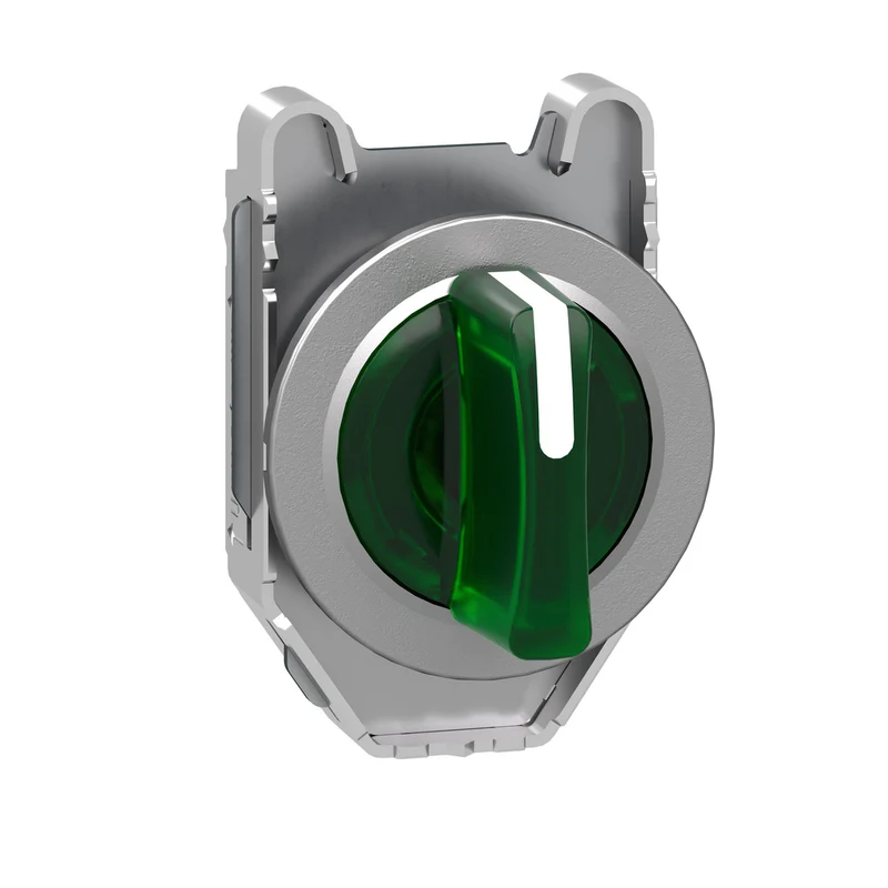 Head For Illuminated Selector Switch, Harmony XB4, Metal, Green Handle, 30mm, Universal LED, 3 Positions, To Center