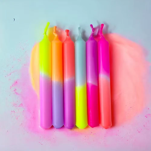 Set de 6 bougies fines flashy et multicolores - Pink stories