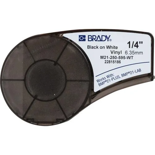 LABEL VINYL 0.25"X21' CARTRIDGE BLACK ON WHITE