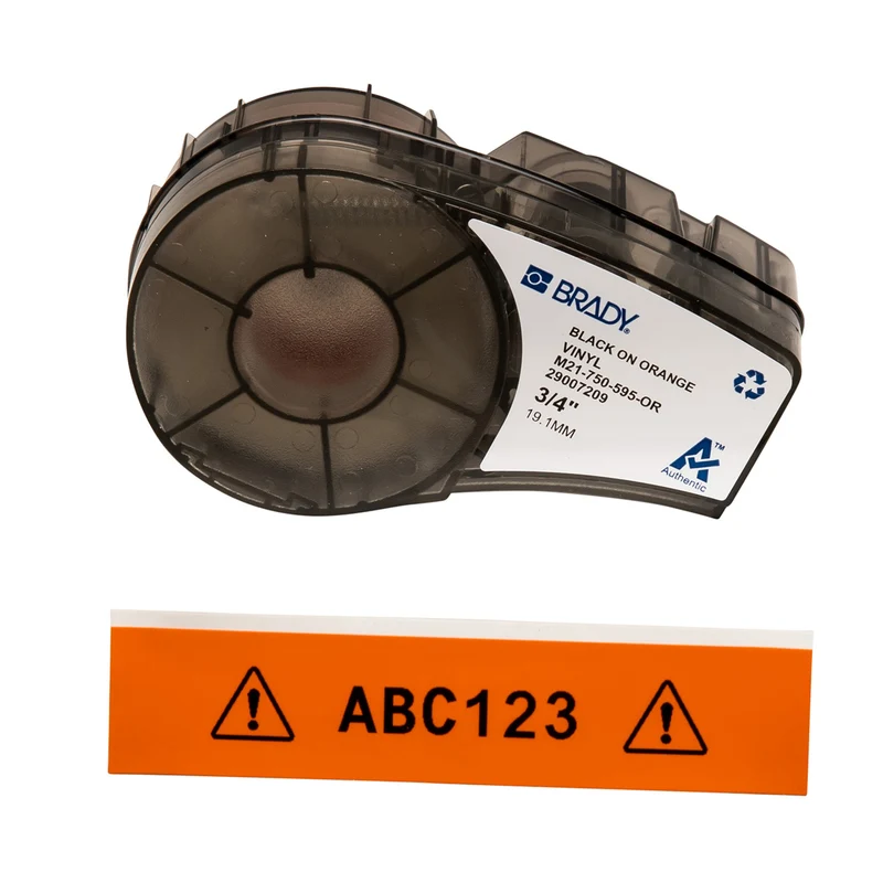 LABEL VINYL 0.75"X21' CARTRIDGE BLACK ON ORANGE