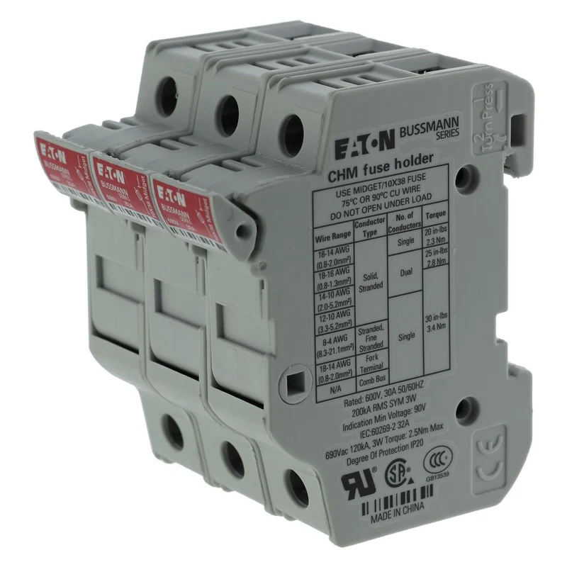 FUSE HOLDER MIDGET 3P 30A 600V FOR 10X38MM