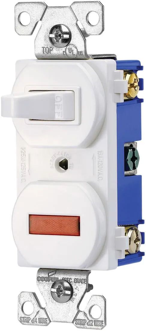 SWITCH DUPLEX 1-TOGGLE & 1 PILOT LIGHT 15A 120/277V WHITE