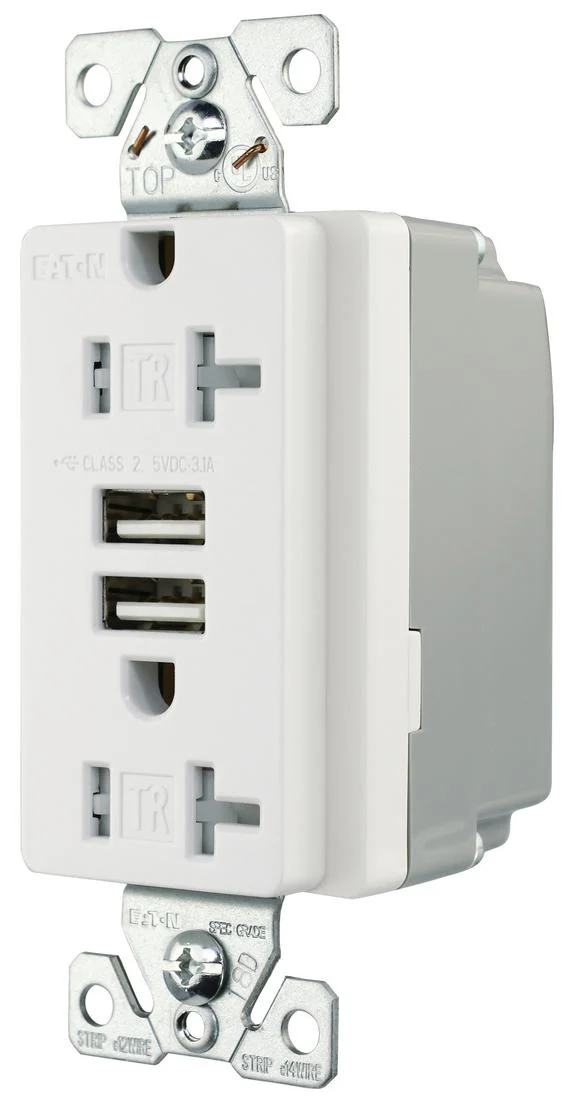 USB PORT 3.1A 5VDC & DUPL RECEPTACLE 20A 2P 3W 125V WHITE