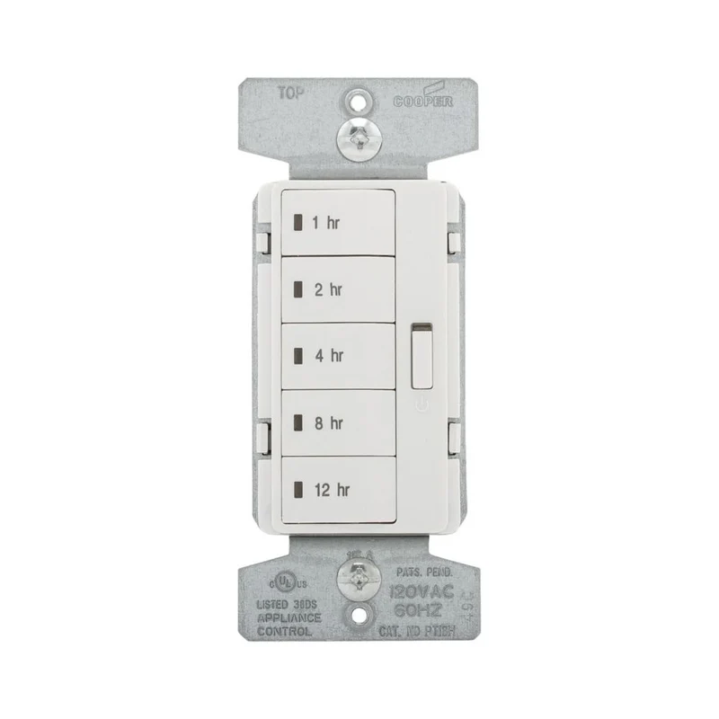 TIMER 5-BUTTON 1/2/4/8/12 HOUR 15A/120V WHITE