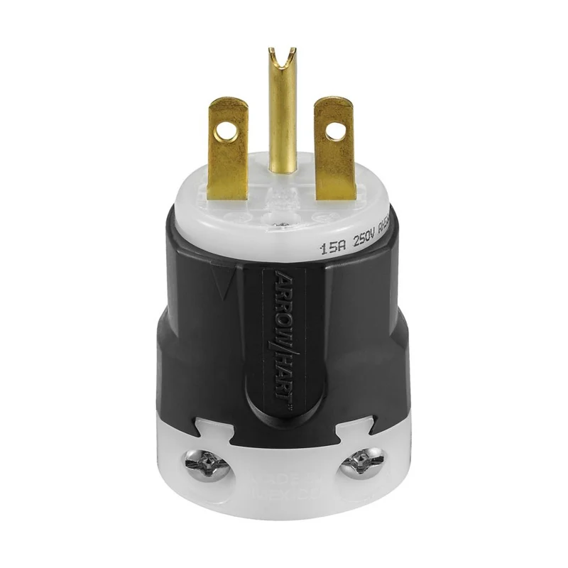 PLUG 15A 2P 3W 250V BLACK/WHITE
