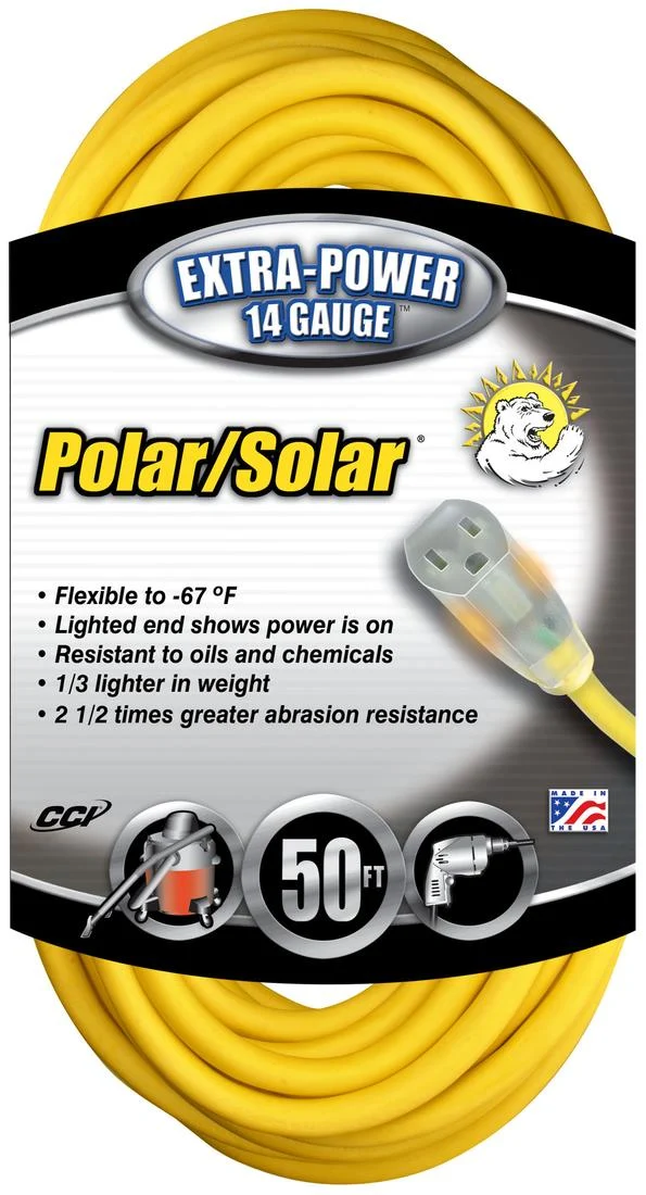 EXTENSION CORD SJEOW 14/3 LIGHTED END YELLOW 50'