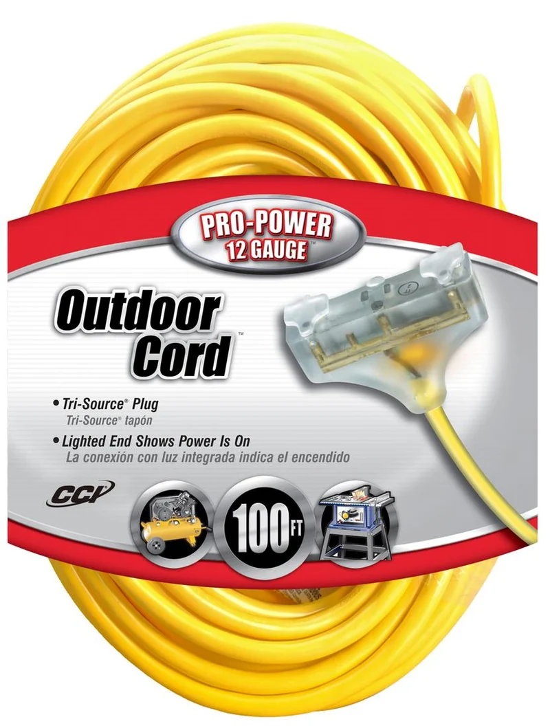 EXTENSION CORD SJTW 12/3 LIGHTED END 3 WAY YELLOW 100'