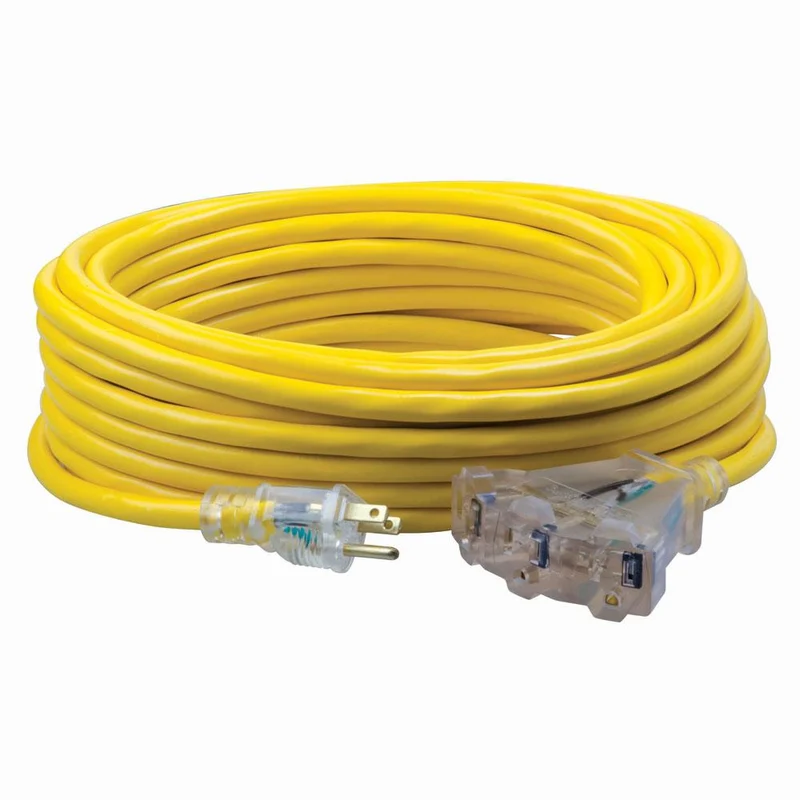 EXTENSION CORD SJTW 12/3 LIGHTED END 3 WAY YELLOW 50'