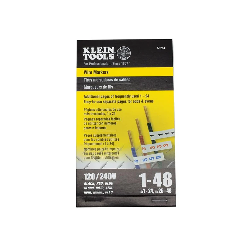 WIRE MARKER BOOK 120/240V 3 PHASE: BLACK BLUE RED