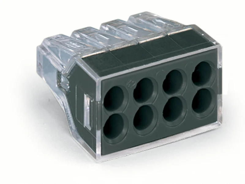 PUSH-IN WIRE CONNECTOR, 8 PORTS, 12 TO 18 AWG, GRAY, 50/BOX