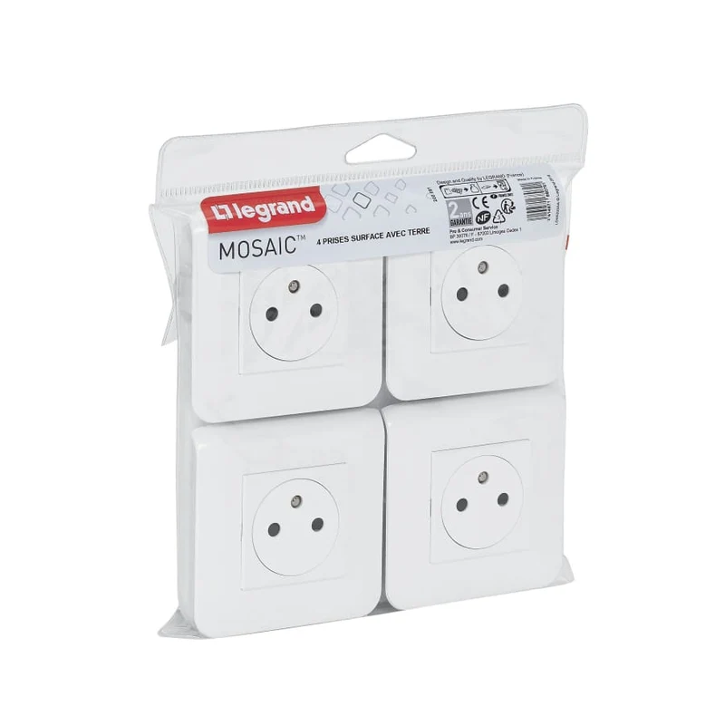 Lot de prises encastrées 2P+T 16A complet - Mosaic - blanc - Legrand