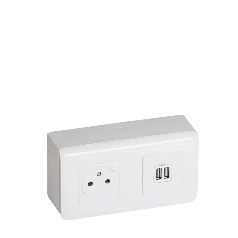 Prise en saillie 2P+T 16A + chargeur USB 2,4A complet - Mosaic - blanc - Legrand