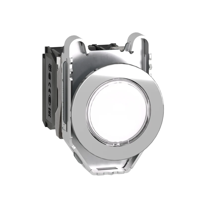 Illuminated Push Button, Harmony XB4, Metal, White Flush Mounted, 30mm, Universal LED, Plain Lens, 1NO + 1NC, 230V AC