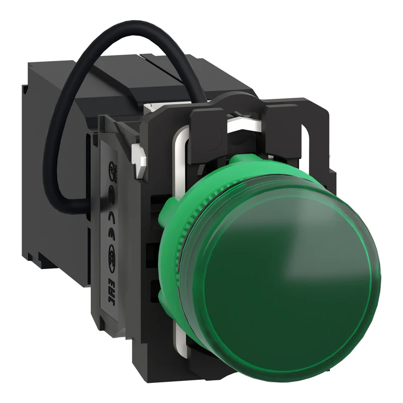Pilot Light, Harmony XB5, Green, Plastic, 22mm, Universal LED, Plain Lens, 400V