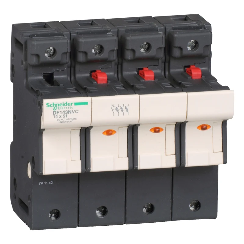 Fuse Carrier, TeSys DF, 3P+N, 50A, 690VAC, Fuse Size 14x51mm, Blown Fuse Indicator