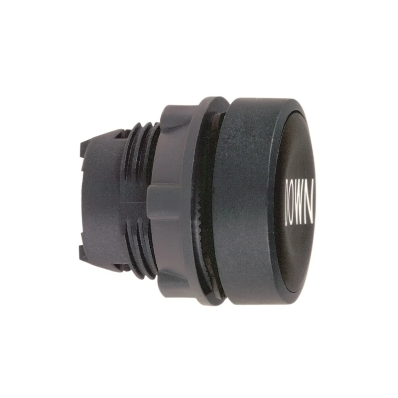 Head For Non Illuminated Push Button, Harmony XB5, Black Flush, 22mm, Spring Return, White Marked DOWN