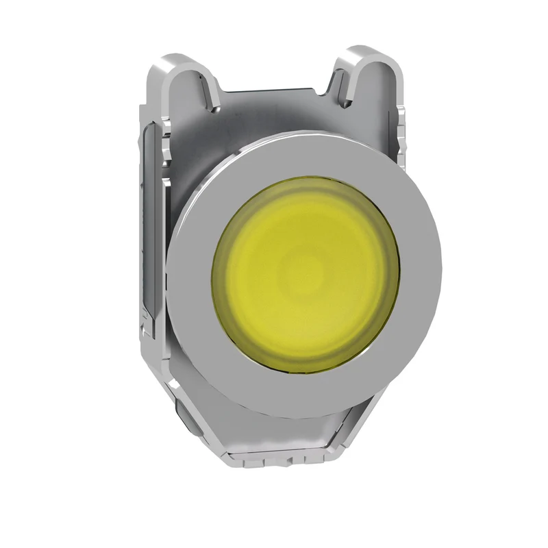 Head For Illuminated Push Button, Harmony XB4, Metal, Yellow Flush Mounted, 30mm, Universal LED, For Legend Of Insertion