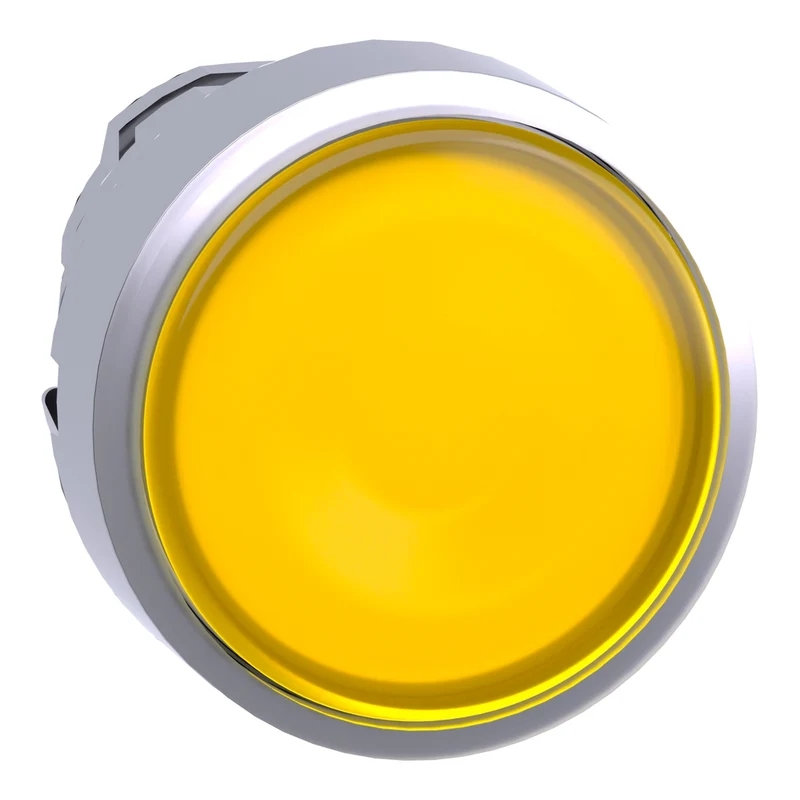 Head For Illuminated Push Button, Harmony XB4, Metal, Metal, Yellow, 22mm, Universal LED, Spring Return, Plain Lens