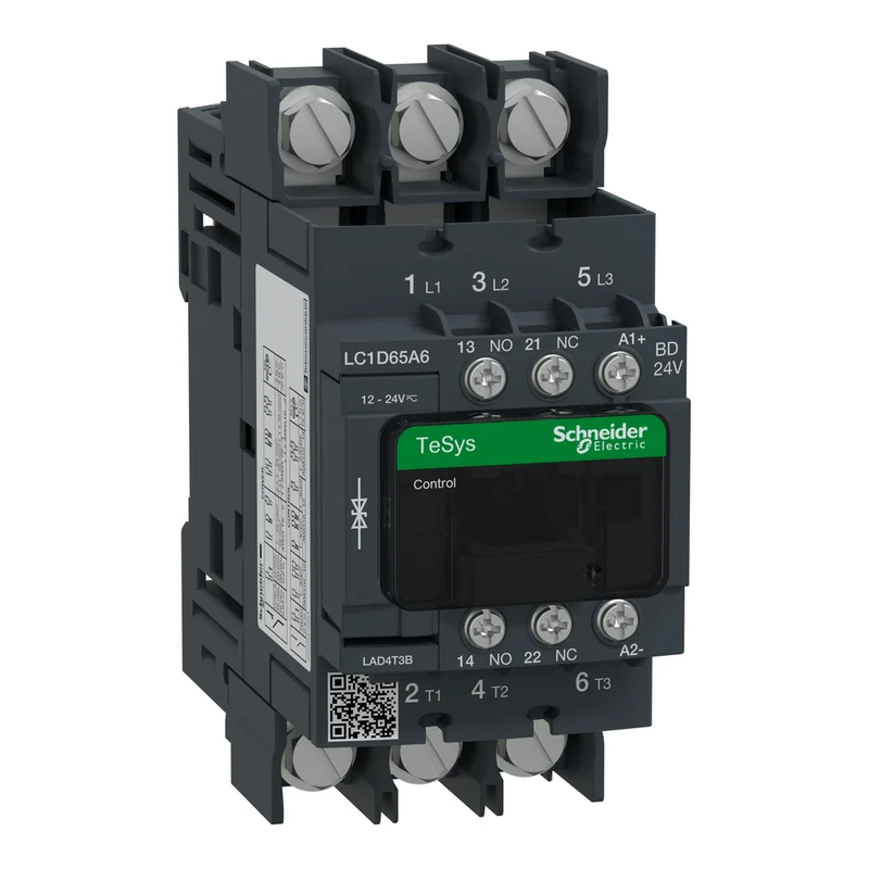 IEC Contactor, TeSys Deca, Nonreversing, 65A, 40HP At 480VAC, 3 Phase, 3 Pole, 3 NO, 24VDC Coil, Open Style
