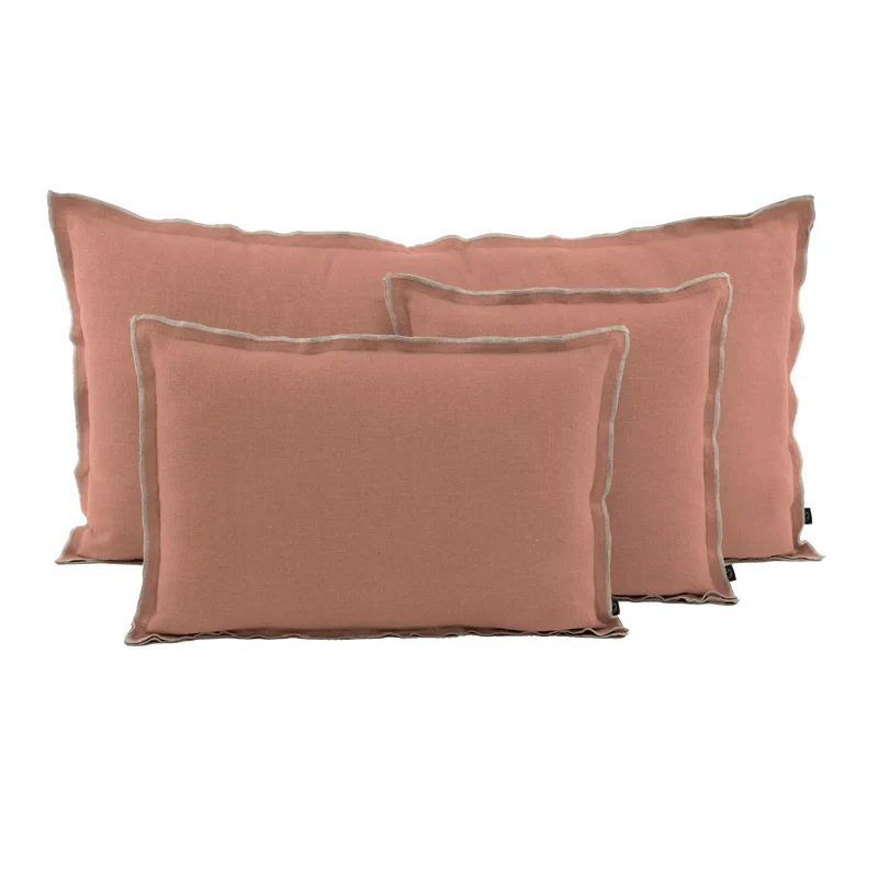Coussin en lin lavé uni avec surpiqûre lin- Haomy