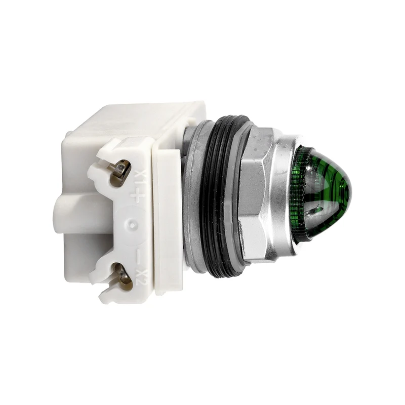 Pilot Light, Harmony 9001K, Metal, Polycarbonate, Domed, Green, 30mm, 110...120V