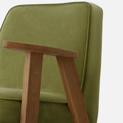 Fauteuil 366 inspiration année 70 en chêne et velours olive - 366 CONCEPT