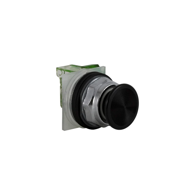 Push-Button, Harmony 9001K, Metal, Snap-In Plastic Mushroom 35mm, Black, 30mm, Spring Return, 1 NO