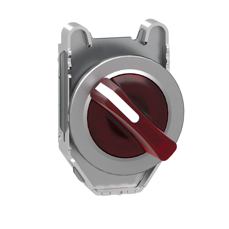 Head For Illuminated Selector Switch, Harmony XB4, Metal, Red Handle, 30mm, Universal LED, 2 Positions, Spring Return
