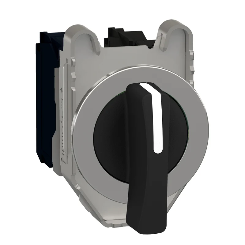Selector Switch Flush Mounted, Harmony XB4, Metal, Black, 30mm, Long Handle, 3 Positions, Spring Return To Center, 2NO