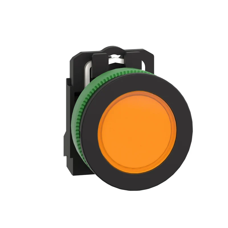 Pilot Light, Harmony XB5, Grey Plastic, Orange Flush Mounted, 30mm, Universal LED, Plain Lens, 24V AC DC
