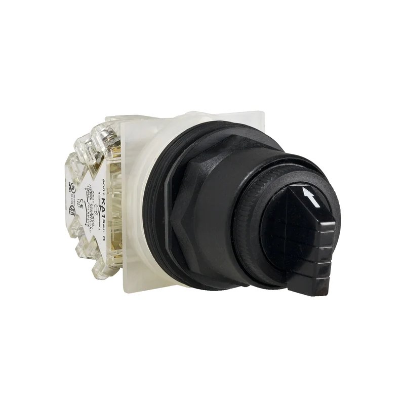 30mm Push Button, Type SK, 3 Position Selector Switch, 6A Inductive At 120VAC, 2NO/2NC Contacts, Black Knob, NEMA 4, 4X