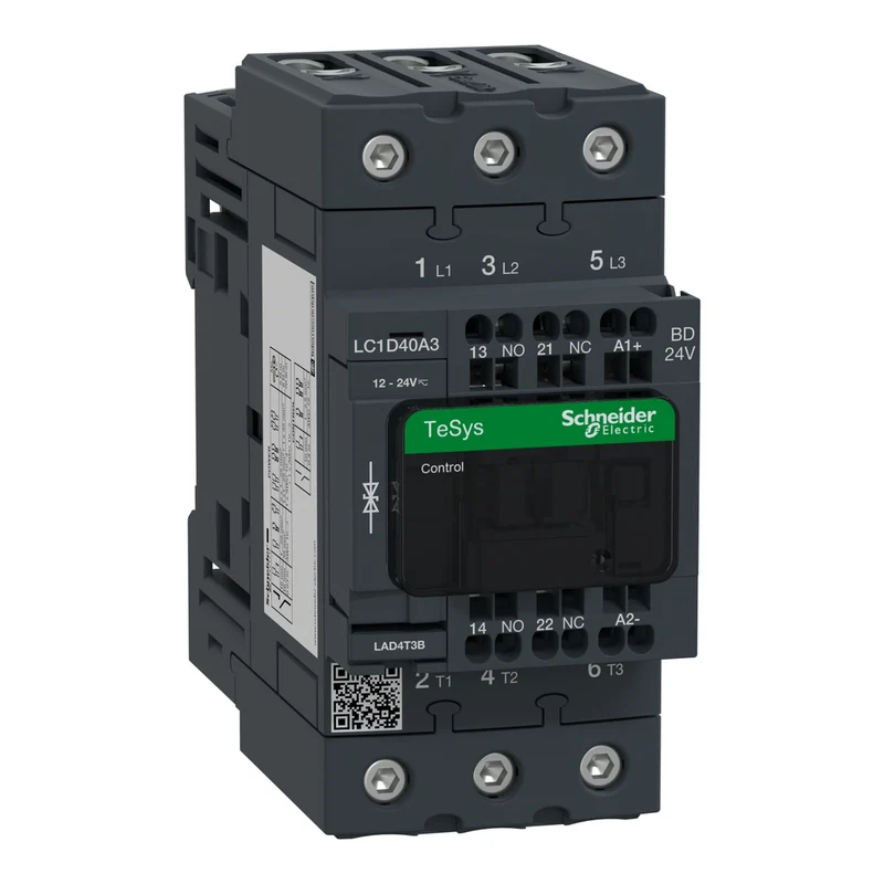 IEC Contactor, TeSys Deca, Nonreversing, 40A, 30HP At 480VAC, 3 Phase, 3 Pole, 3 NO, 24VDC Coil, Open Style