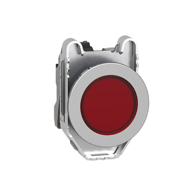 Pilot Light, Harmony XB4,Metal, Red Flush Mounted, 30mm, Universal LED, Plain Lens, 110...120V AC