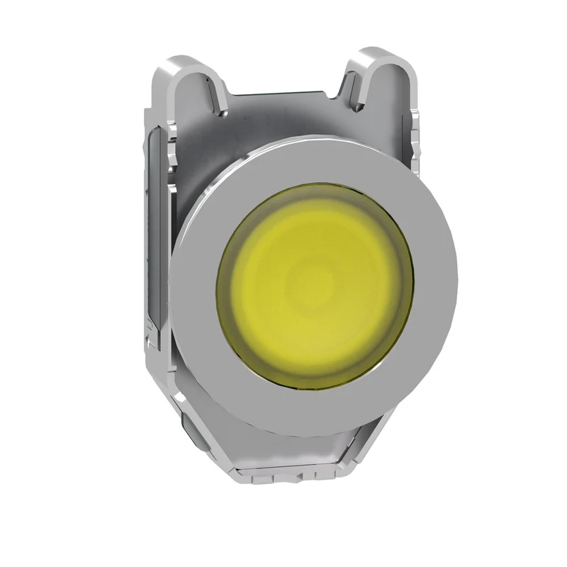 Head For Pilot Light, Harmony XB4, Metal, Yellow Flush Mounted, 30mm, Universal LED, Plain Lens