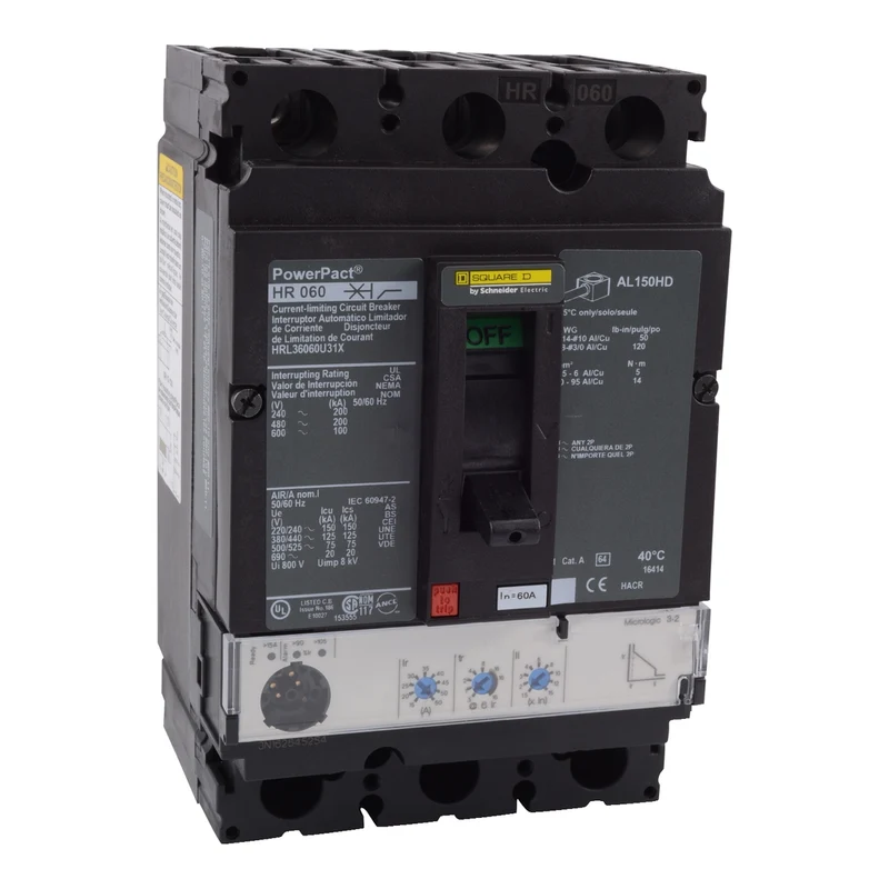 Circuit Breaker, PowerPacT H, 60A, 3 Pole, 600VAC, 100kA, Lugs, Micrologic 3.2, 100%