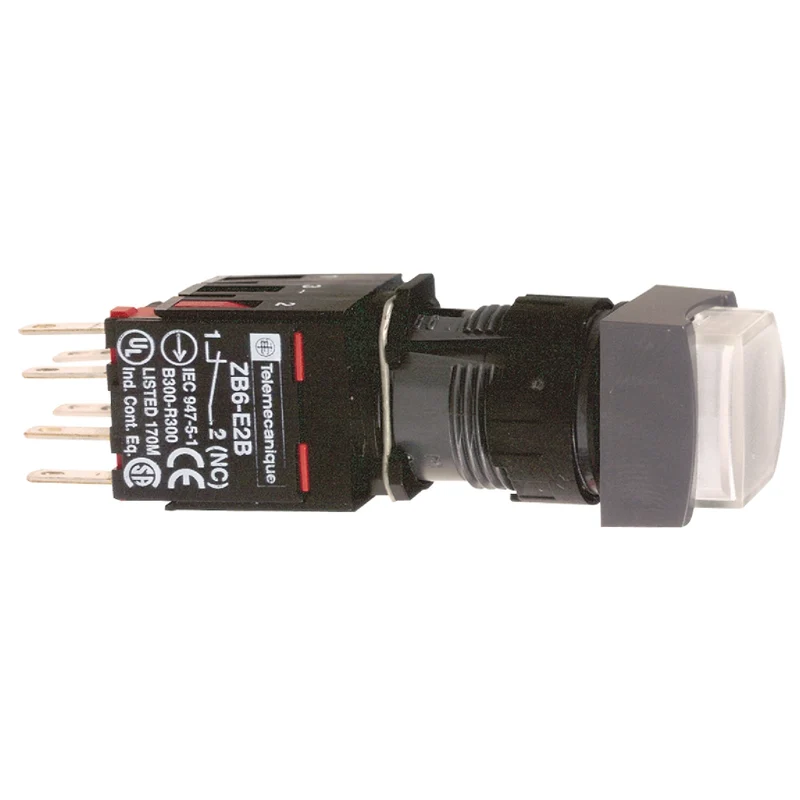 Complete Illuminated Push Button, Harmony XB6, White, Projecting Illuminated Pushbutton, 16mm, Spring Return, 1NO+1NC, 12...24 V