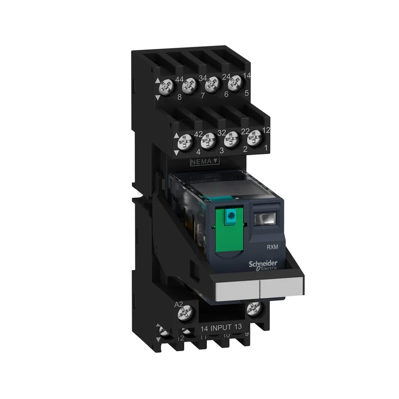 Miniature Plug In Relay Pre Assembled, Harmony Electromechanical Relays, 6A, 4CO, Lockable Test But To N, Mixed Terminals Socket, 24V DC